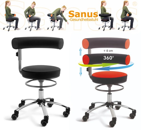 Gesundheitsstuhl von Sanus® mit höhenverstellbarer Lehne, Kunstleder